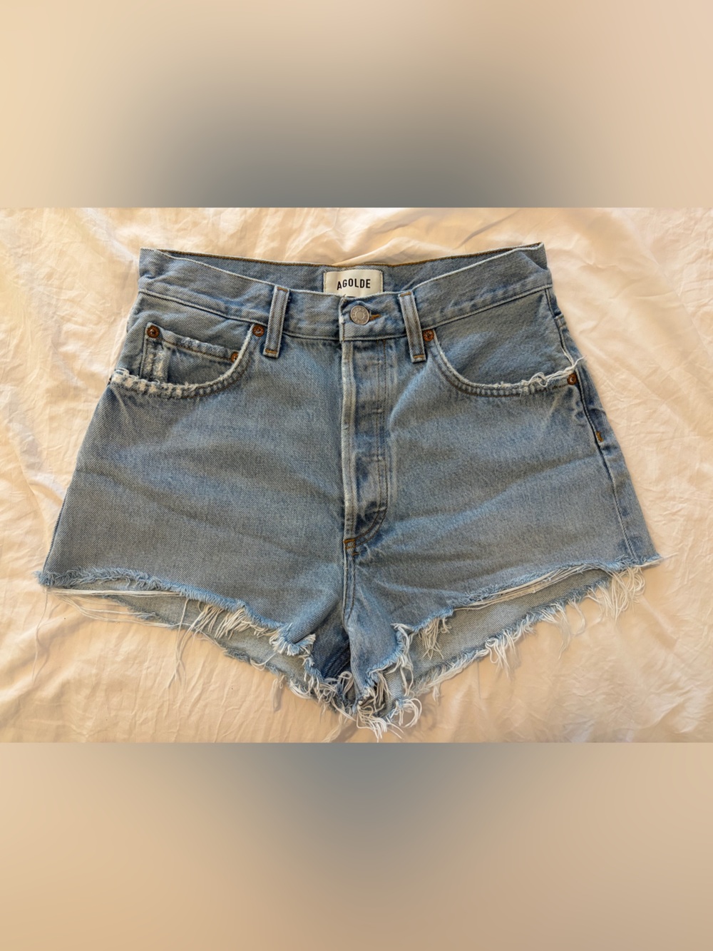 Agolde Ridley Denim Cutoff Short Size 27 Light Wash Button Fly Distressed